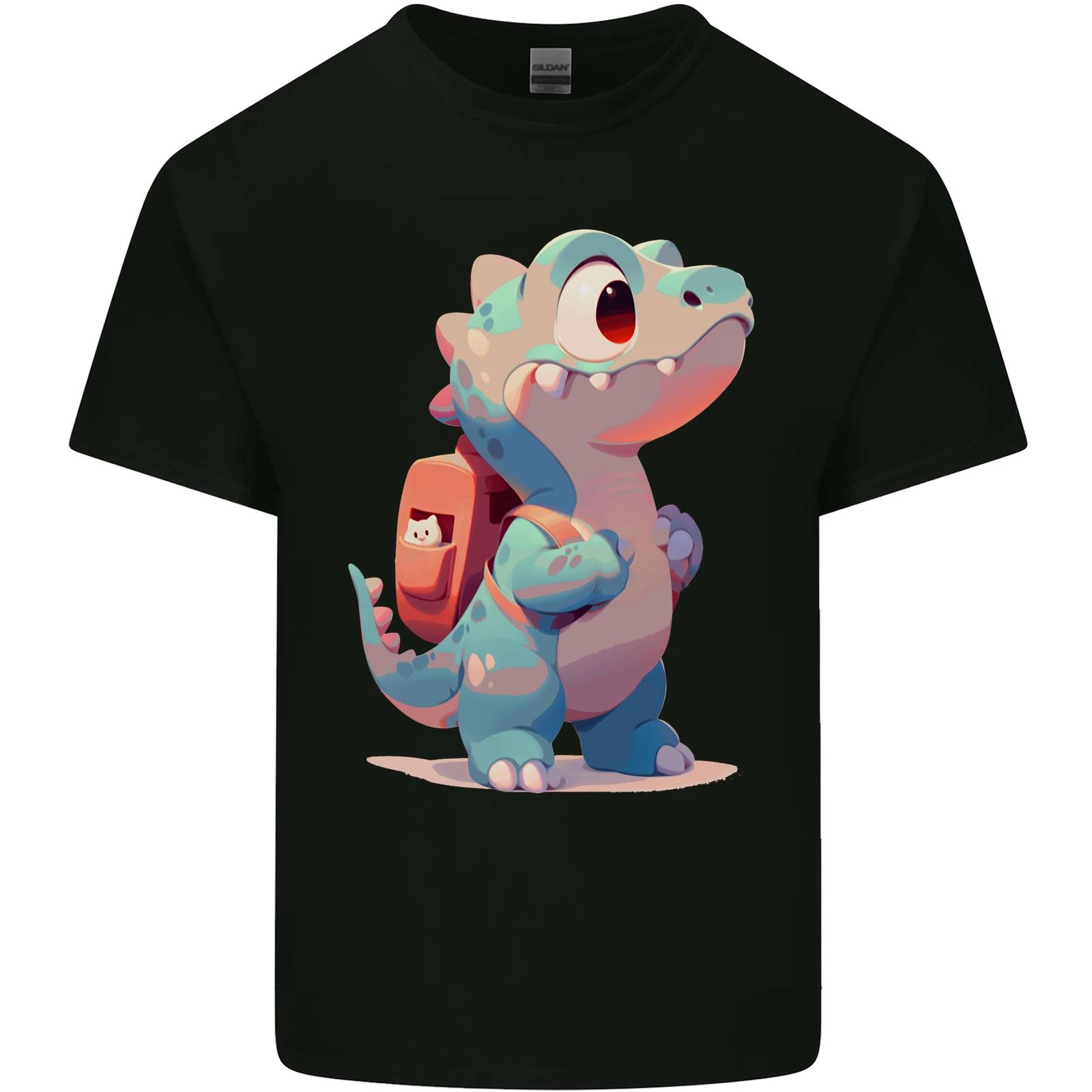 A Cute T-Rex Dinosaur With Backpack Kids T-Shirt Childrens M