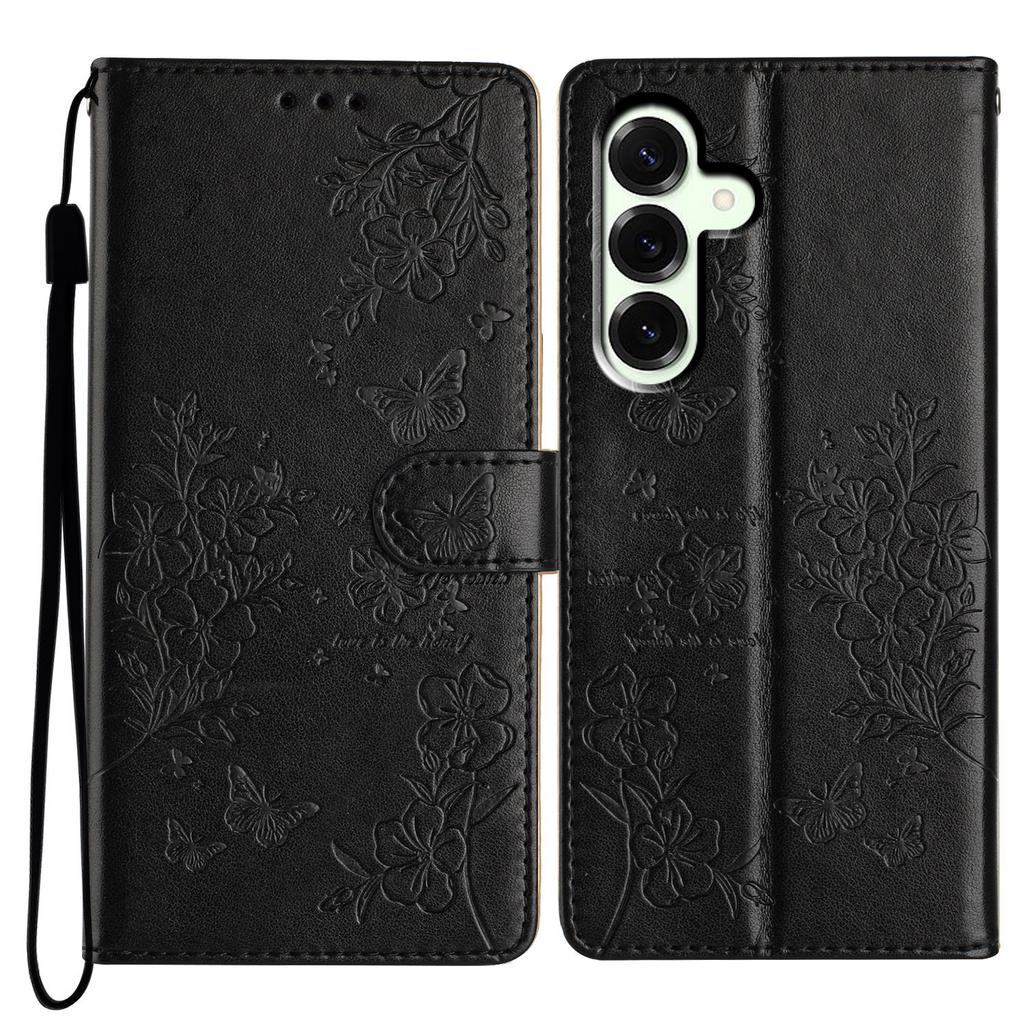 For Samsung Galaxy M36 5G Wallet Phone Case Butterfly Floral Imprint Leather Flip Cover with Strap