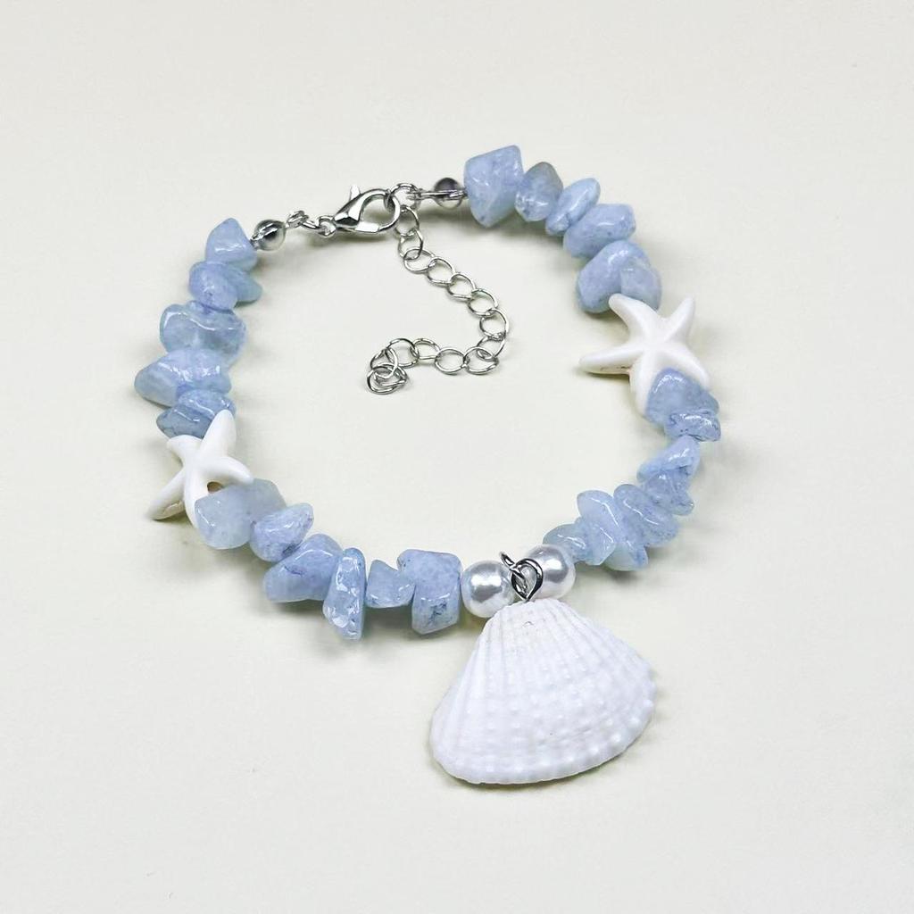 Handmade Seashell & Crushed Stone Bracelet with Lobster Clasp - Perfect Summer Travel Souvenir