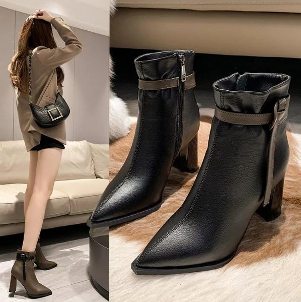 Fashion High Heels Ankle Women's Boots Pointed Toe Sexy Shoes for Women 2025 New Side Zip Classic Daily Boots Women Boots Botas Heels