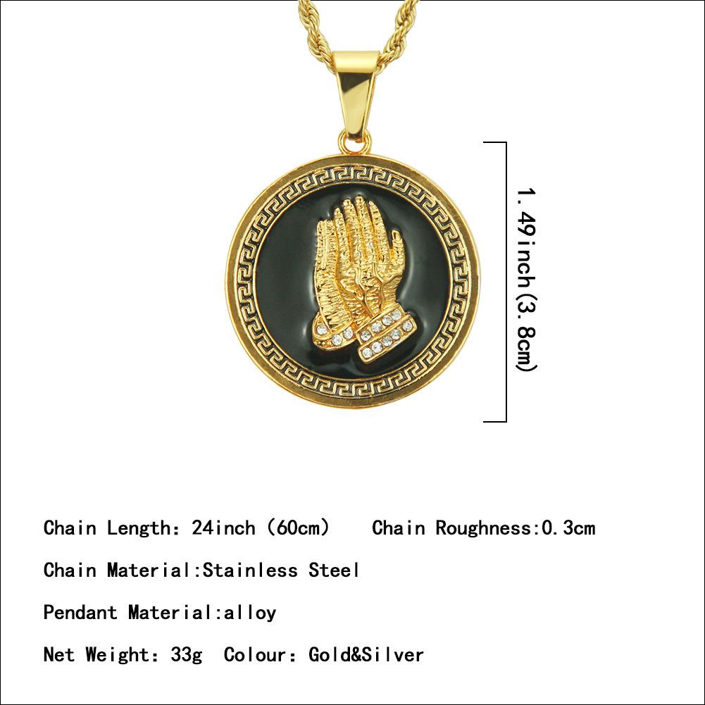 Round Plate Painting Oil Prayer Hand Pendant Men's Necklace Pendant