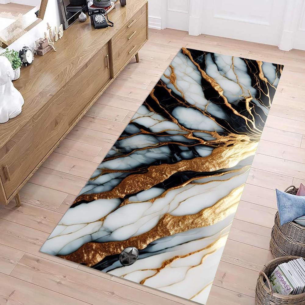 Luxury White Marble Pattern Rug with Gold Veins Non-Slip Area Carpet for Living Room Bedroom Modern Home Floor Mat Decor