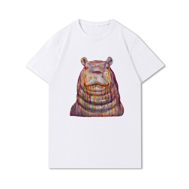 S-3XL 100 mønstre Sommerhvite T-skjorter for kvinner Trykt Uformelle korte ermer Topper O-hals T-skjorter