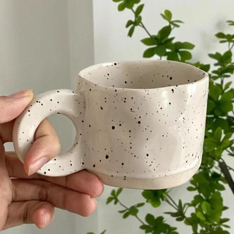 Creative Ring Handle Ceramic Mug Korean Ins Style Irregular Splash Ink Coffee Cup Office Home Breakfast Tea Cup Handgrip Mug