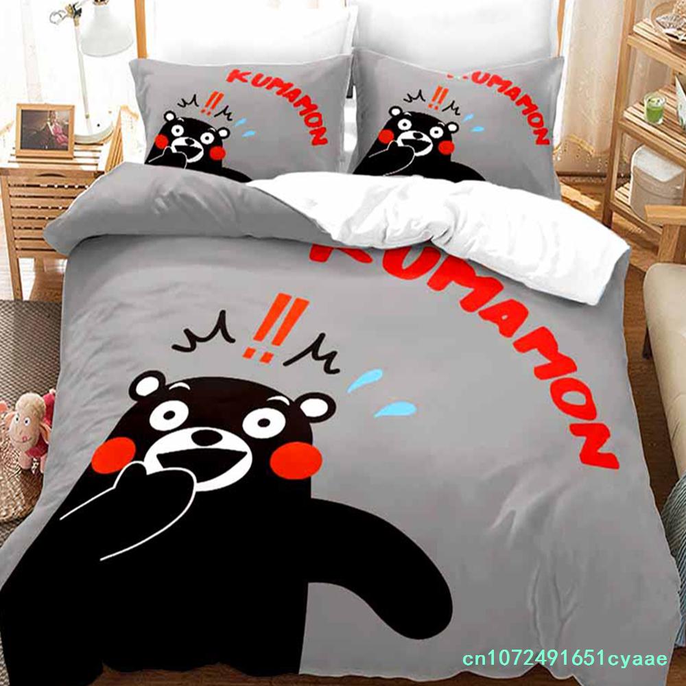 3D Print Kawaii Cartoon Comics Kumamon Bedding Set Double Twin King Duvet Cover Comforter Pillowcase Boys Girls Adults Bedroom