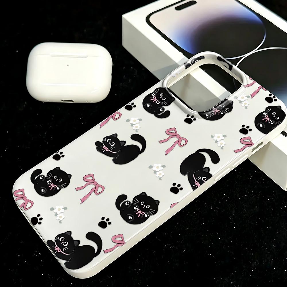 Black Cat Bow Ins Style Silicone Case For Iphone 14 13 12 17 16 Plus 15 11 Pro Max Trendy Aesthetic Back Cover