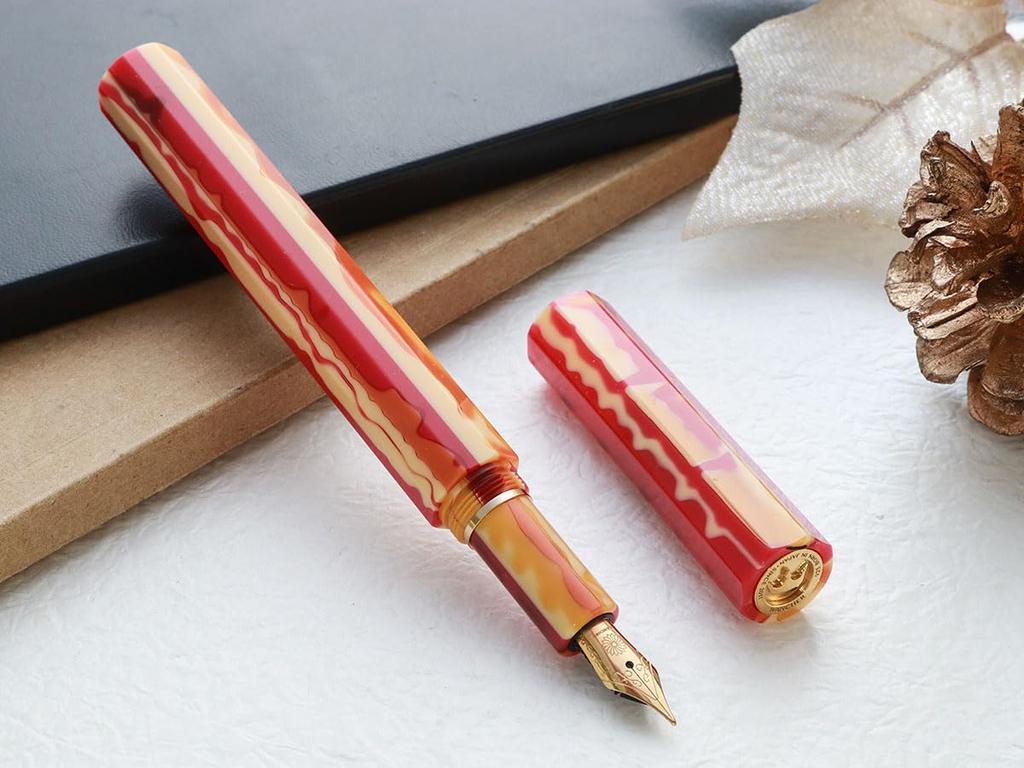 WANCHER Fountain Pen Kaleido Queen Fountain Pen Sunset Gold Trim KALEIDO QUEEN Octagonal Pillar Art Collection Fountain Fine [Wancher Pen] (F Nib)