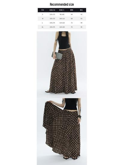 Korean Style Retro Plaid Long Swing Skirt - Women's High Waist, Lightweight, Drapey Midi Skirt