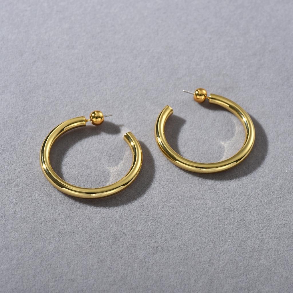 Fashion Commuting Must Enter C-Shaped Size Plain Ring S925 Silver Needle Stud Earrings Niche Temperament Personalized Earrings