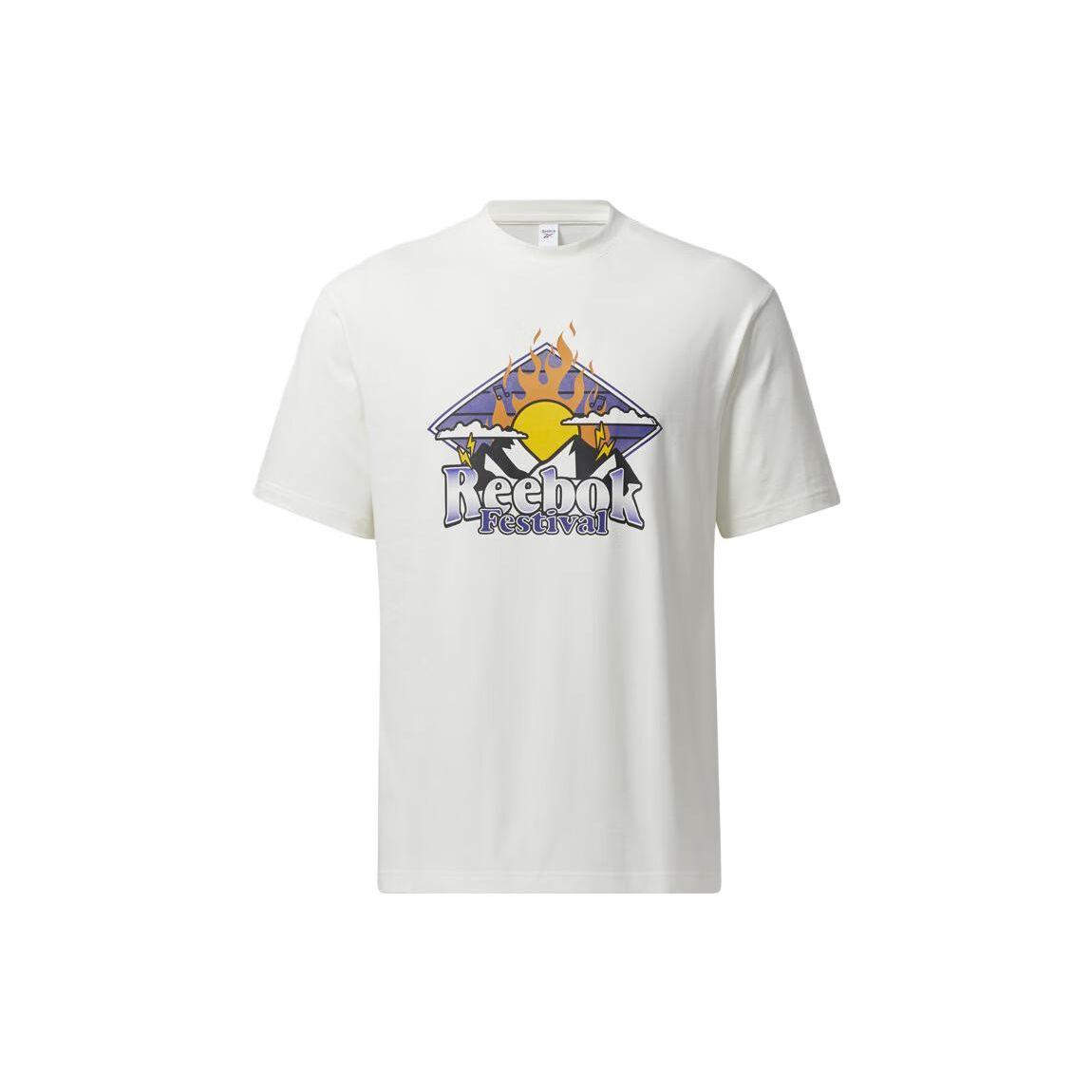 

Reebok Letter Graphic Loose Fit Sports Casual Celebrity Neck Short Sleeve T Shirt Unisex Tops White HB9680 XL