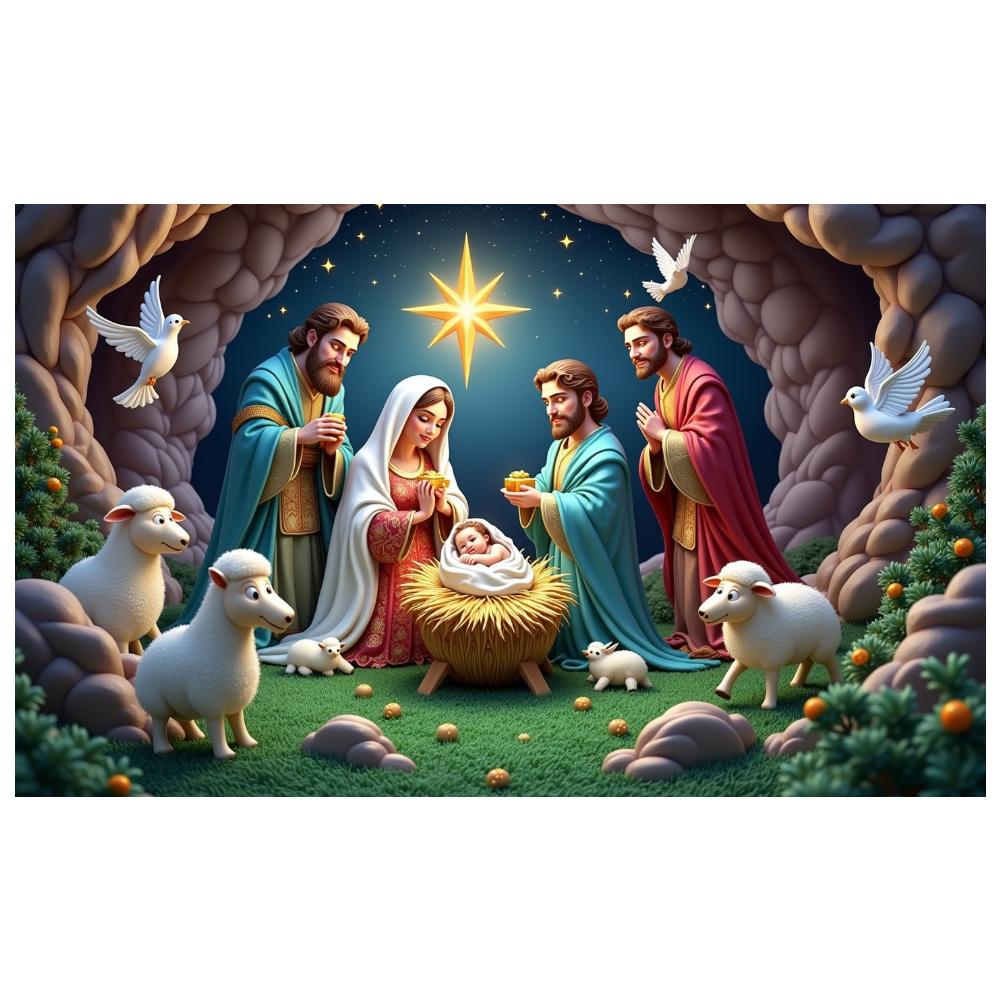 Christmas Decor Lightweight Nativity Scene Banner Religious Decor Decorative Design Holiday Banner For Indoor Display Event