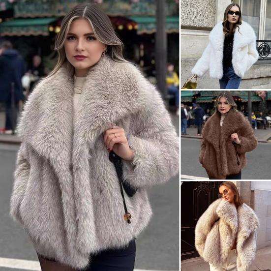 Women's Fluffy Faux Fur Jacket Long Sleeve Lapel Furry Coat Open Front Shaggy Jacket Winter Warm Outerwear