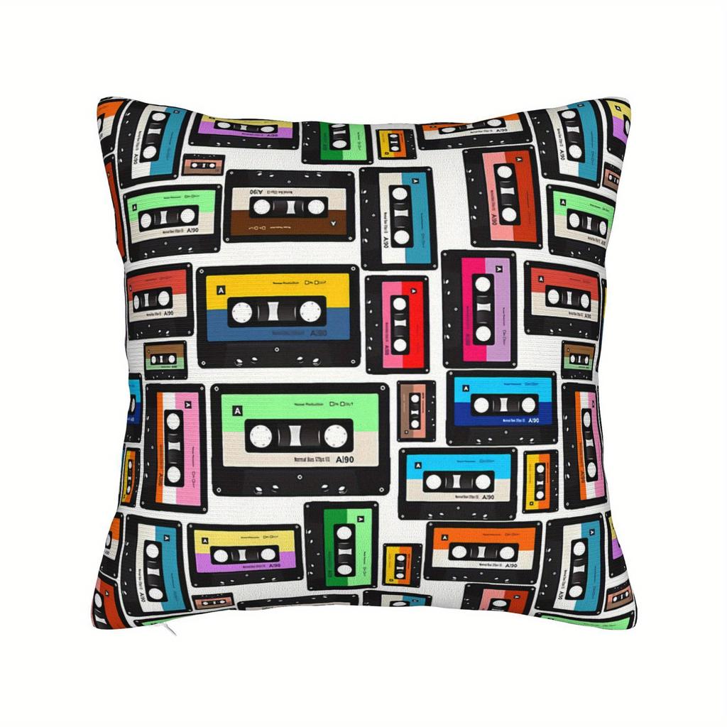 Retro Cassette Tape Pillow Cover, Colorful Music Mix Design Cushion Case For Living Room Bedroom Home Decor Gift