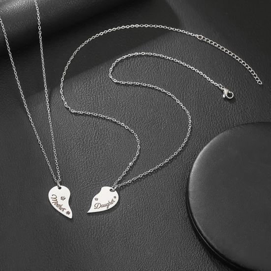 1 Pair Necklace Family Bonds Heart-Shaped Pendant Necklace Mom Daughter Matching Charm Necklace Jewelry Accessories