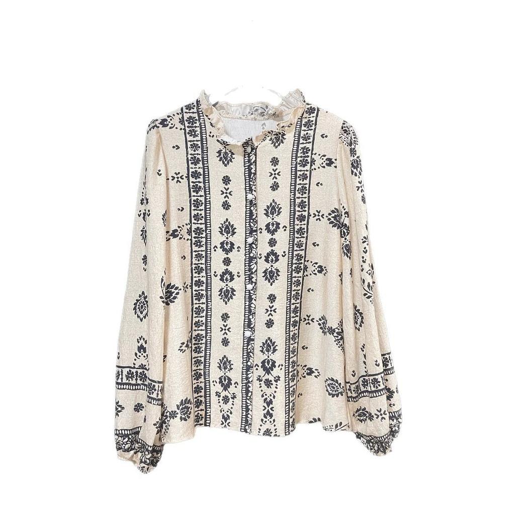 Women's Long Sleeve V-Neck Floral Print Shirt