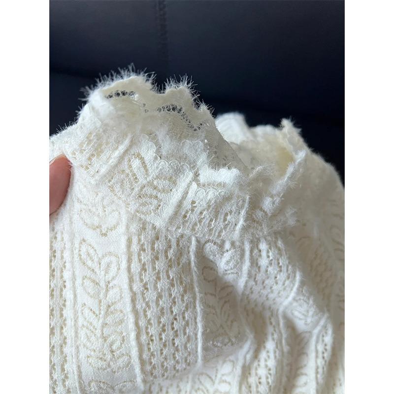 Semi-turtleneck Lace Hollow Top Women's Spring Temperament Stacked Long-sleeved Bottomed Shirt
