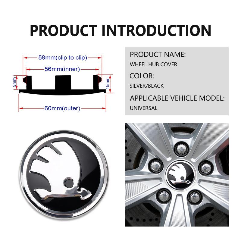 REOY4 For Skoda 4pcs 60mm Car Wheel Center Cover Hub Cap Auto Decoration Accessories VRS Octavia 1 2 3 A7 A5 Fabia Rapid Superb Yeti