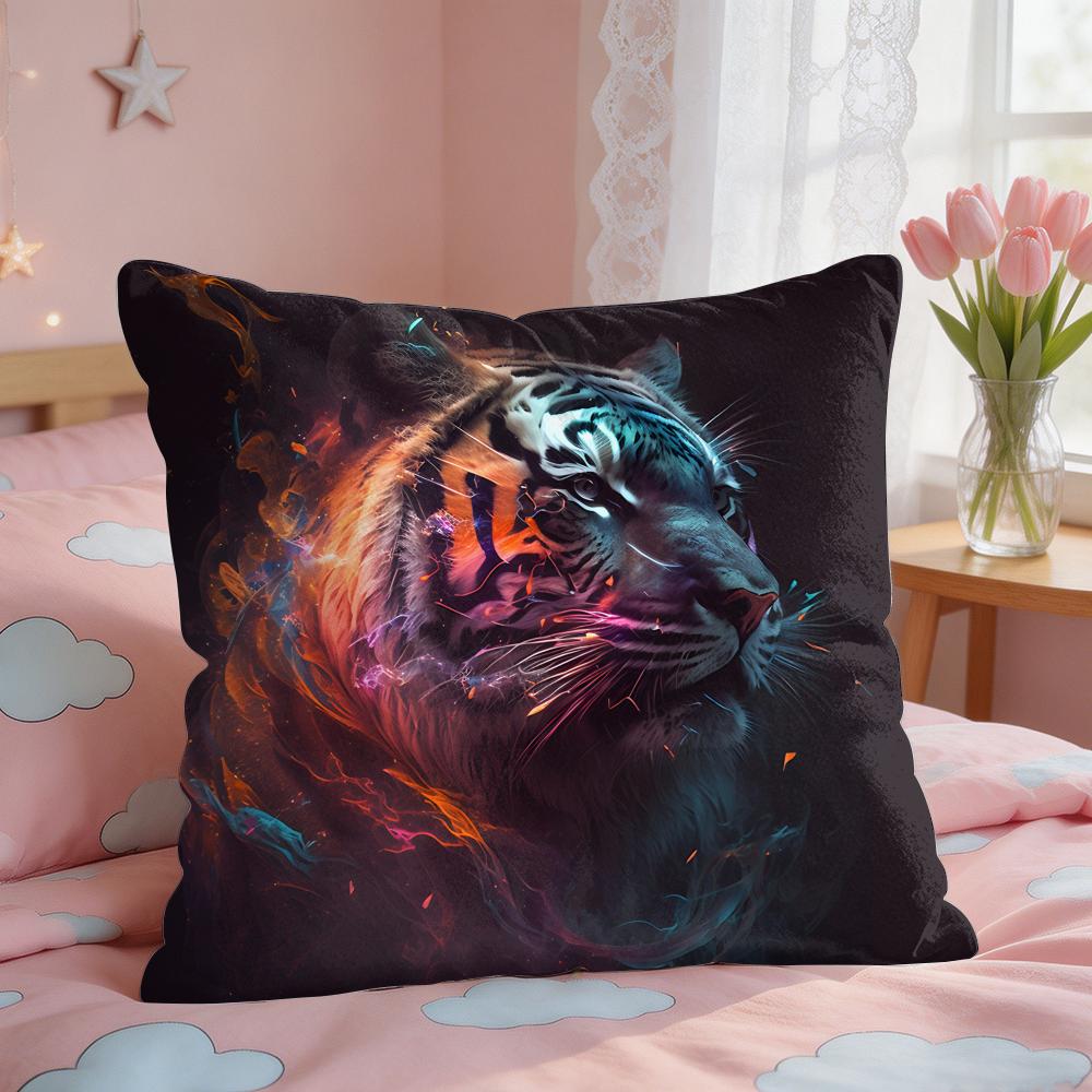 Tiger Animal Print Pattern Cushion Cover Square Short Plush Pillow Case Living Room Sofa Home Decor Funda X