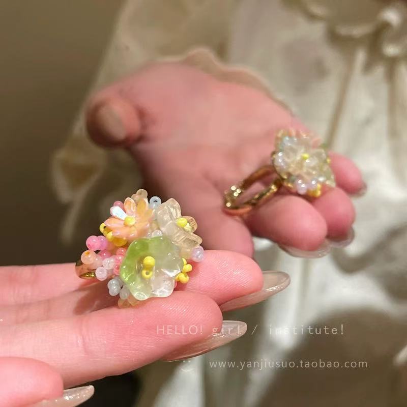 

Dopamine hydrangea flower ring women s vacation sweet food ring niche design hand jewelry adjustable opening