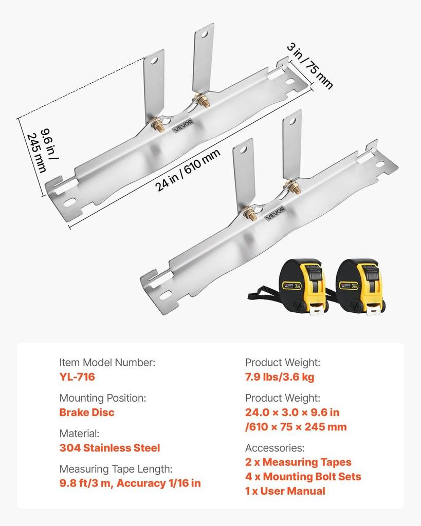 Wheel Alignment Tool, 2 PCS Stainless Steel Heavy Duty Toe Alignment Plates with 2 Measuring Tapes, Accurate Automotive Wheel Tools for Home Use,