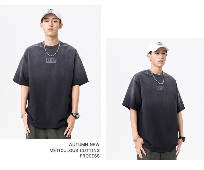 Men's Trendy Gradient Wash Short-Sleeve Letter Print T-Shirt - Loose Fit, Plus Size, Summer Style