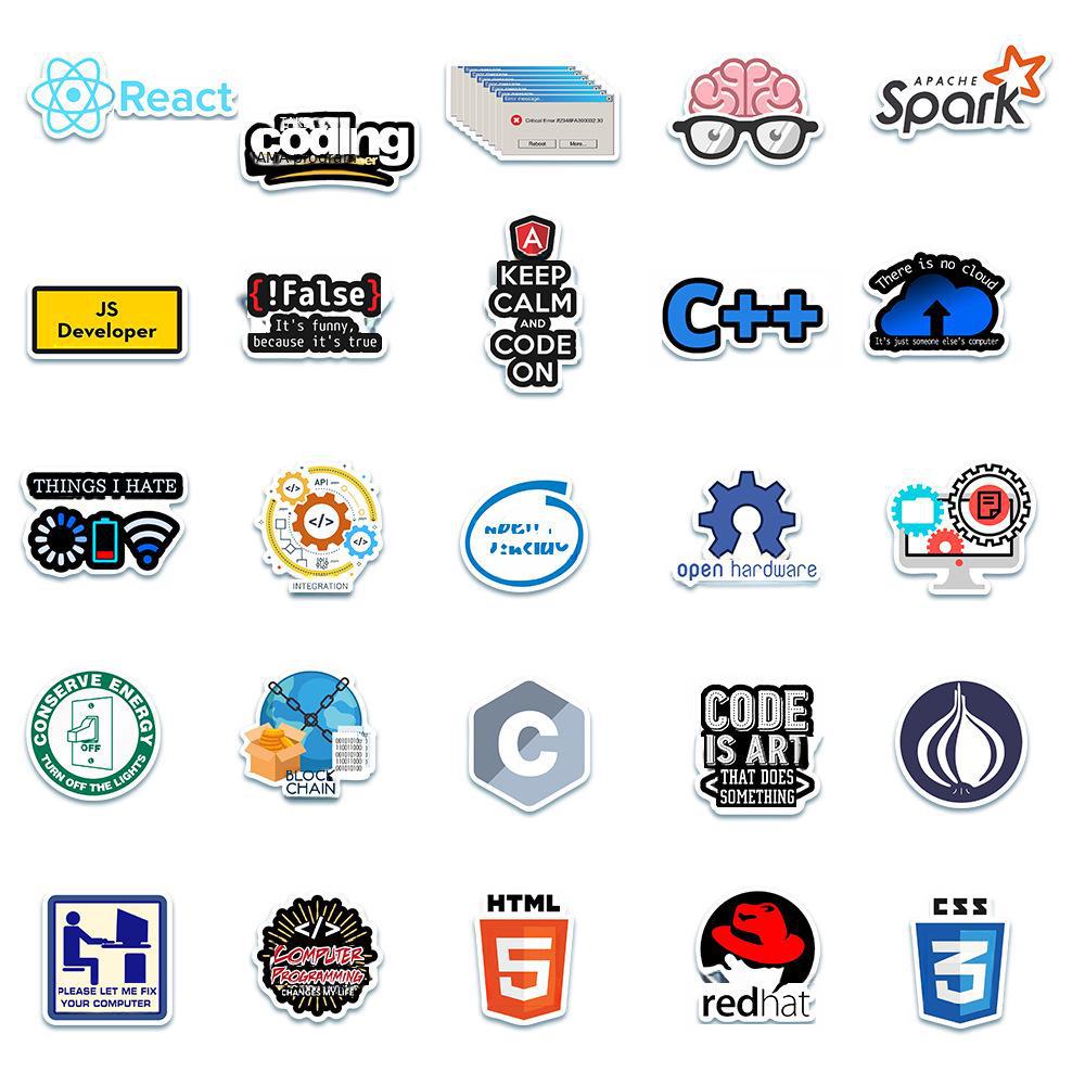 50 Pieces of Programmer Development Graffiti Stickers - Waterproof Stickers for Laptop, Skateboard, Luggage, Trolley