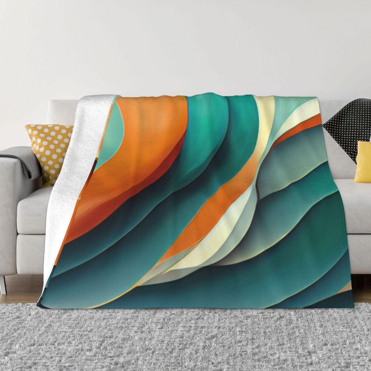Waves And Curves In Teal And Orange - Created By A I Personalized Home Decor An Ultra-Soft Micro Fleece Blanket 30x40in