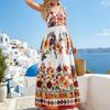 European and American spring new women's printed sleeveless vacation-style casual large hem dress