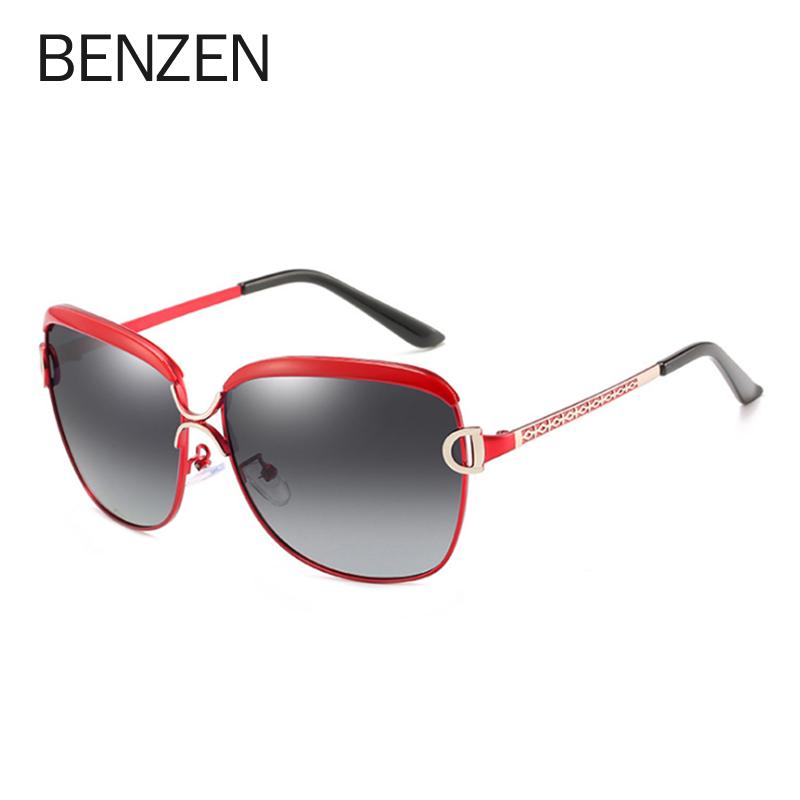 

Поляризованные солнцезащитные очки BENZEN, женские брендовые дизайнерские винтажные солнцезащитные очки, женские большие женские очки, черные 6623 красный