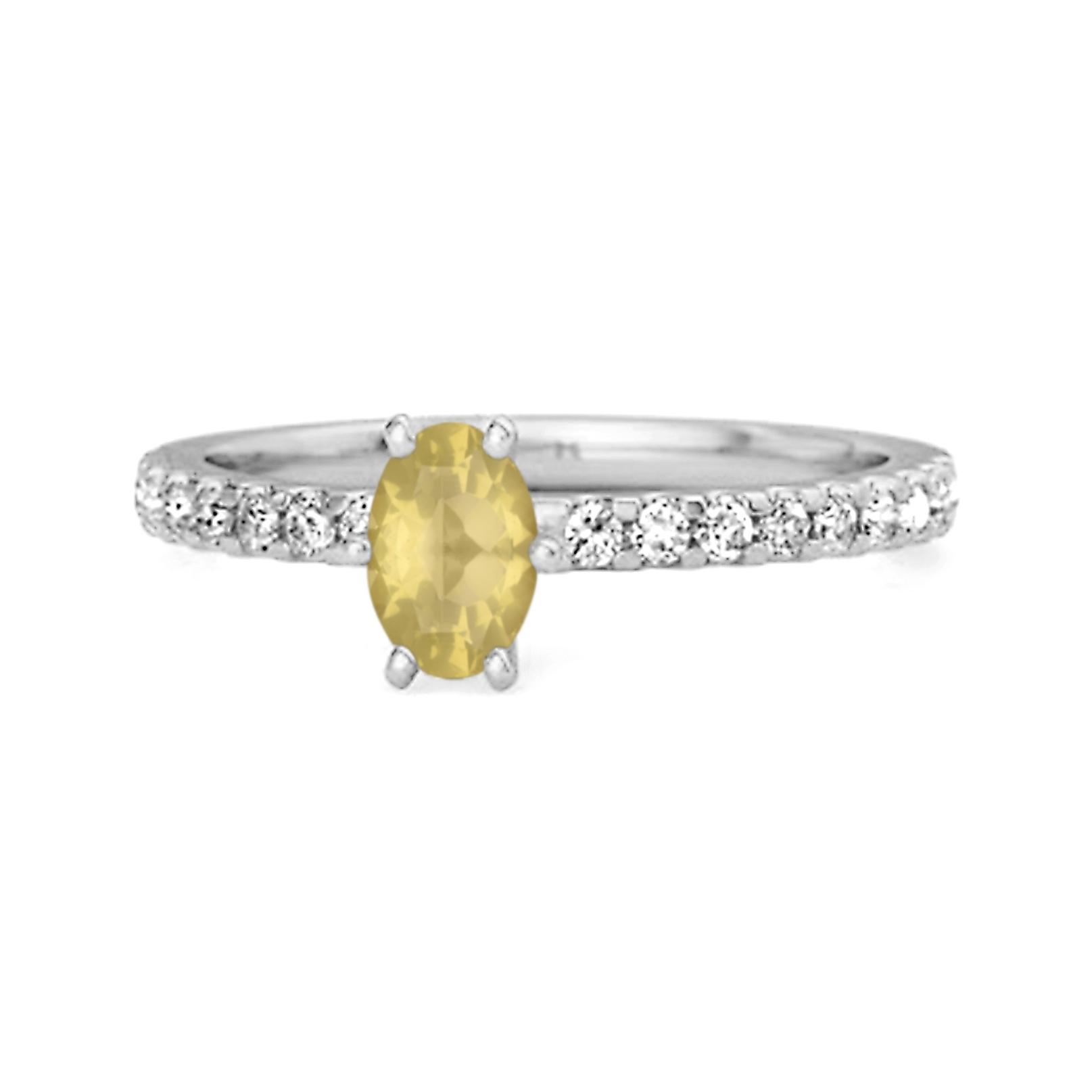 Lemon Quartz Oval Solitaire Ring - 925 Sterling Silver 10