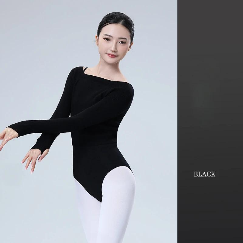Autumn and Winter Women's Ballet Dance Training Clothes One-shoulder Sweater Adult Modern Dance Long-sleeved Pullover Warm Tops