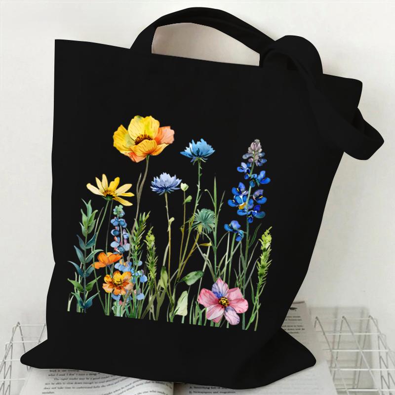 Woman's Shoulder Bag Wildflowers Pattern Tote Bags Canvas Shoulder Bags for Travel Daily Commuting Women's Reusable Shopping Bag