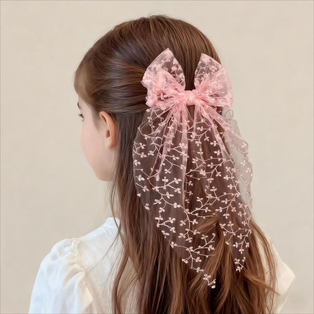 Lace Bow Children's Hair Accessory  Sweet Forest-style Hair Clip  Elegant Ribbon Mesh Embroidered Hair Clip for Women