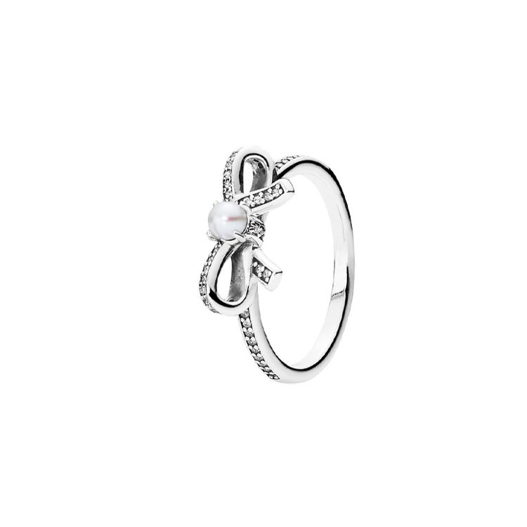 Pandora Butterfly Knot Soft Heart Pearl 925 Silver Ring Women rings 190971P 56