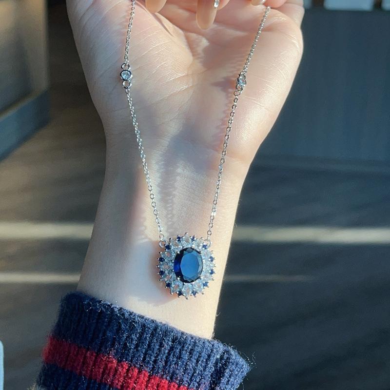 Hot Pop Simulation Jewelry High Jewelry Blue Stud Earrings Necklace Three-Piece Set