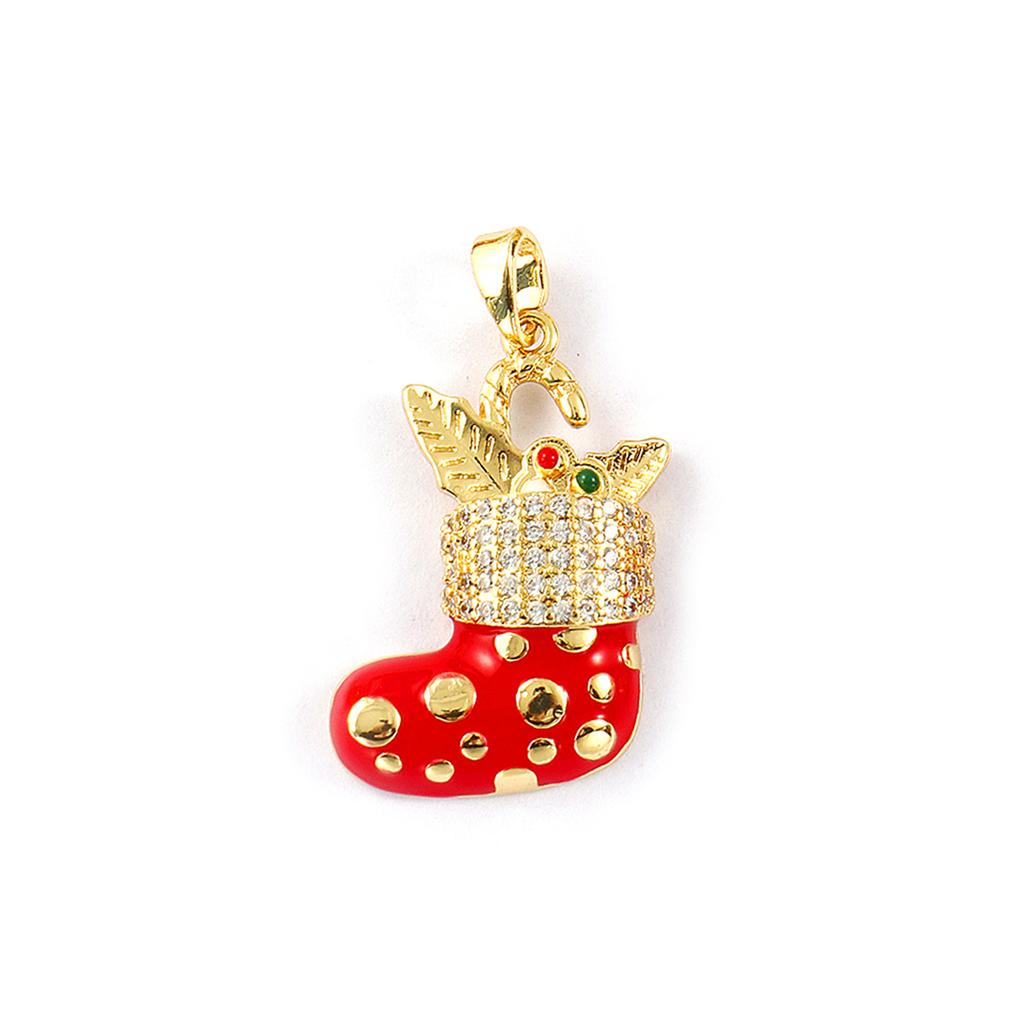 2 Pcs Brass Christmas Charm Pendant 18K Gold Plated Candy Cane Christmas Hat Gift Box Elf Charms For Jewelry Necklace Making