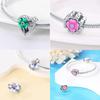 925 Silver Charms Pink Iris Flower Heart Unicorn Four Leaf Clover Beads for DIY Bracelet Jewelry Making Women