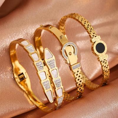 Zircon-Inlaid Gold-Plated Stainless Steel Bangle: High-End, Stylish, Luxury Accessory