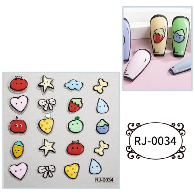 Embossed Cartoon Nail Art Stickers Decals Self-Adhesive Floral Nail Supplies