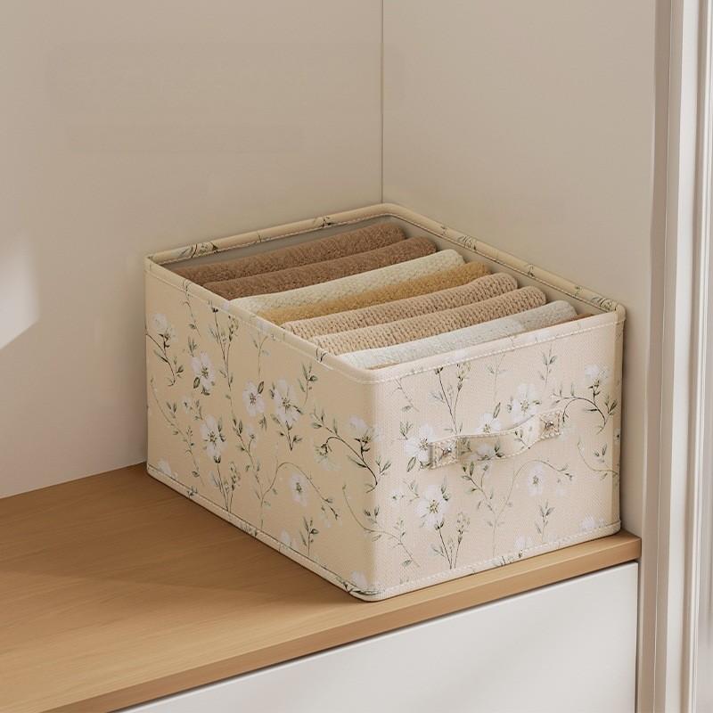 Printed Fabric Storage Box With Foldable Design For Closet Organization And Laundry Use