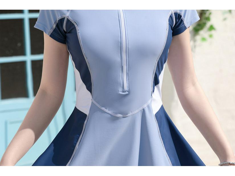 Costume da bagno a due pezzi con gonna, manica corta, cerniera e spacco, stile coreano, per donna, 2026