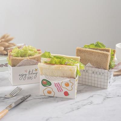 50Pcs Oil-proof Various Patterns Sandwich Boxes Food Grade Large Capacity Packaging Take Out Paper Food