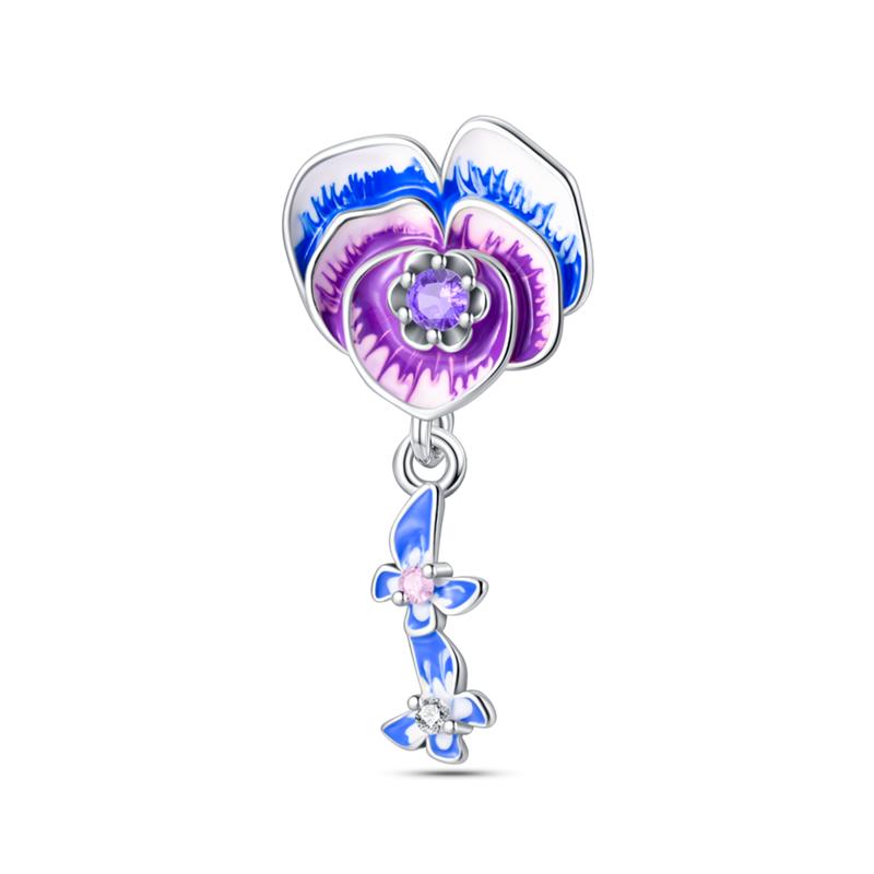 Copper Romantic Lover In Spring Charms Beads Colorful Flower Butterfly Dangle Fit Original Bangle Bracelet Diy Jewelry Gift