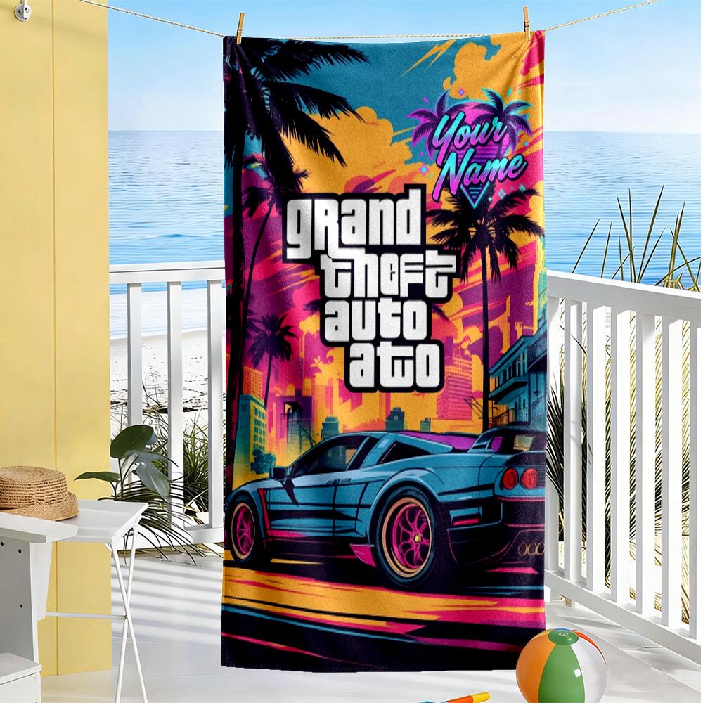 Grand Theft Auto Customize Text Beach Towel Super Soft Microfiber Quickdry Fabric Suitable for Swimming Gym Camping Yoga Vacation