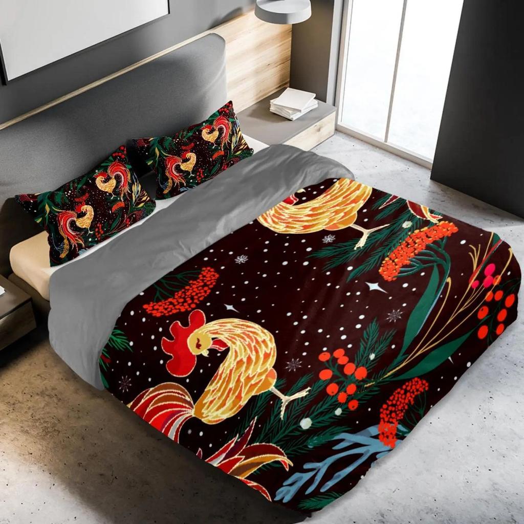Chicken Duvet Cover King Queen Size Watercolor Rooster Bedding Set for Kids Teens Adults Farm Animal Polyester Comforter Cover