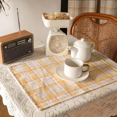 Vintage karierter Tischset aus Leinen-Baumwolle (2 Farben)