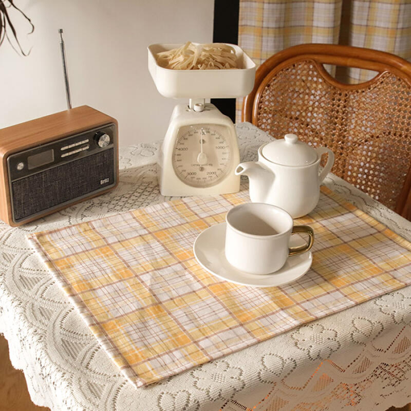 Vintage check linen cotton table mat (2 colors) Blue