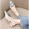 Fashion Summer Women Sandals New Women's Shoes Pointed Toe Shallow Nude Pink Diamond Shoes Low Heel Back Strappy Shoes Women Dress Shoes