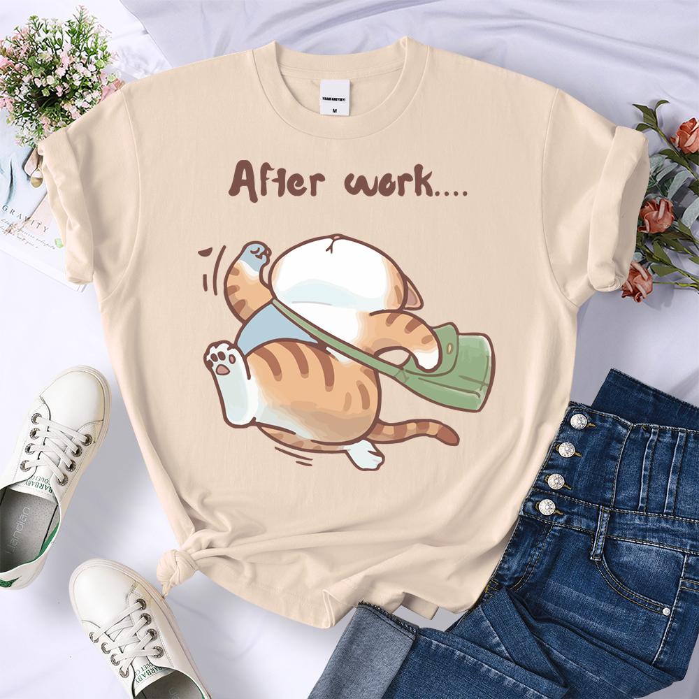 The Cat That Runs After Work Printed Womens T-Shirt Summer Cool Short Sleeve Crewneck Trendy Clothing Hip Hop Casual Streetwear