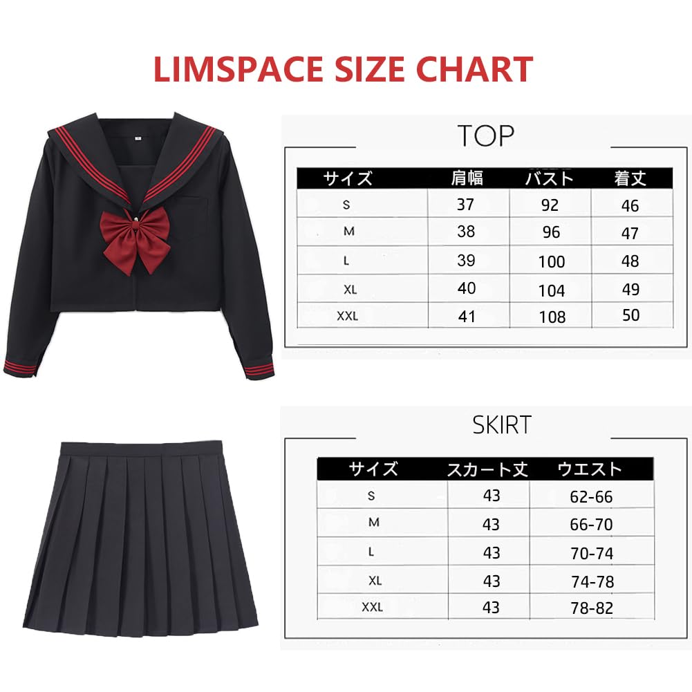 Limspace Sailor Authentic High School Girl Cosplay Long Sleeve and Short Sailor Bow JK School Pleated JK Class Kansai Academy British Junior High